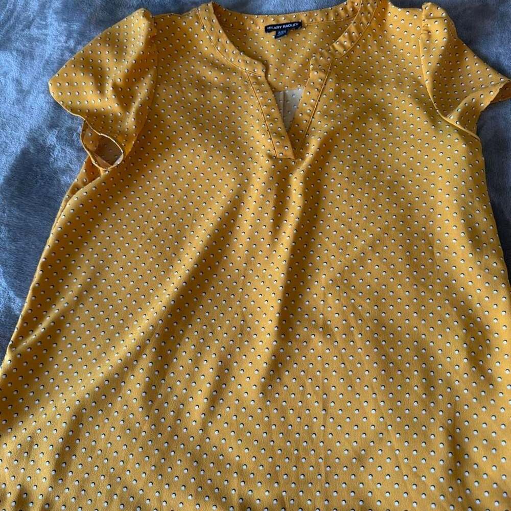 Hilary Radley Yellow Polka Dot Short Sleeve Blouse